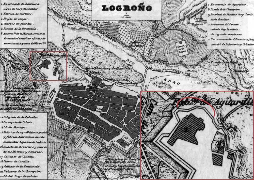 Plano de Logroño a mediados del siglo XIX. Francisco Coello.